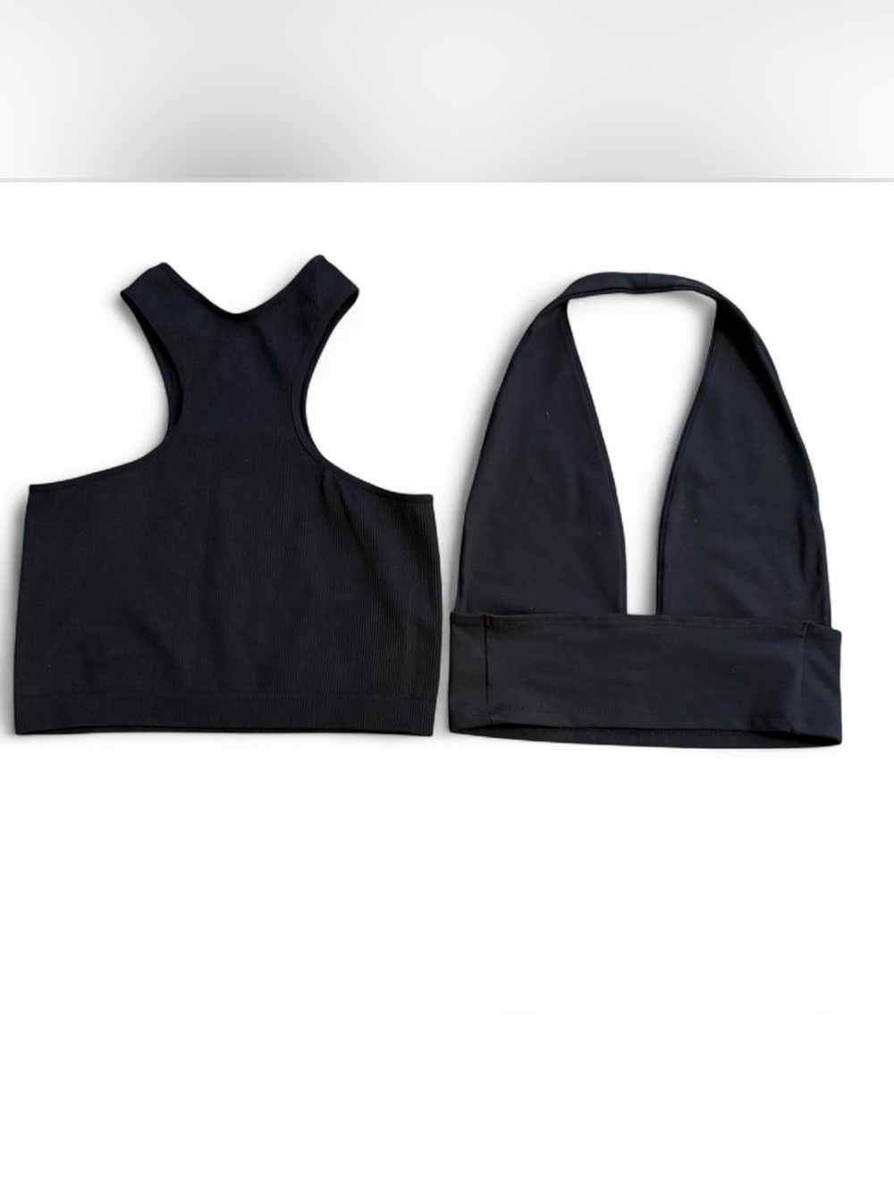 Black Ribbed Racerback Crop Top & Halter Bralette. Small - Picture 2 of 3